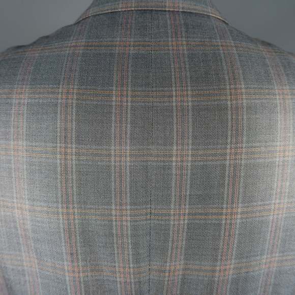 GIORGIO ARMANILong Grey & Orange Window Pane Wool  Silk Sport Coat - Picture 5 of 6